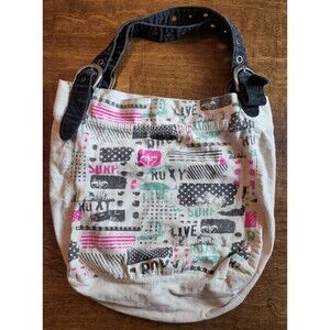 ROXY  Multi/White Graphic Beach Adjustable Strap Buckle Tote Shoulder Bag